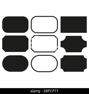 Label tag icons. Rounded badge symbols. Blank sticker Vector. Contrast shape design. Stock Vector
