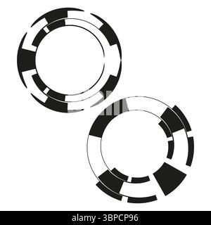 Casino chip duo. Black white vector. Gambling token icon. Circular stake symbol. Stock Vector