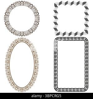 Mixed chain frames. Oval square borders. Textured loop set. Vector shape collection. Stock Vector
