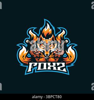 Fox mascot logo design vector with modern illustration concept style for badge, emblem and t shirt printing. Fox samurai illustration for sport team. Stock Vector