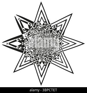 Monochrome star icon. Fractal burst Vector. Geometric optical illusion. Complex angular pattern. Stock Vector