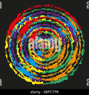 Multicoloured spiral illustration. Psychedelic rainbow vortex. Irregular abstraction Vector. Midnight background artwork. Stock Vector