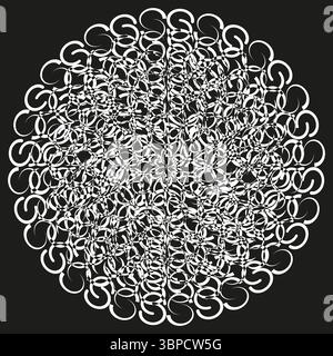 White swirl cluster. Dense loop orb. Spiral ball Vector. Dark square background. Stock Vector