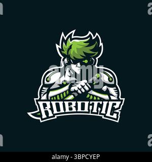 robotic mascot logo design vector with modern illustration concept style for badge, emblem and t shirt printing. robotic ninja illustration. Stock Vector