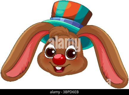 Charming cartoon bunny wearing a vibrant top hat. Bright colors and whimsical style create a joyful, playful atmosphere Stock Vector