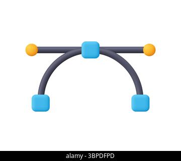 Bezier curve editing tool. Design tools, graphic design software and digital creativity concept. 3d vector icon. Cartoon minimal style. Stock Vector