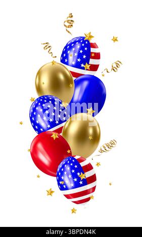 Realistic 3D balloons in USA colors and flags Stock Vector