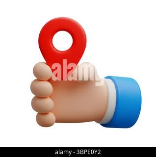 Hand Holding a Map Location Pin Minimalist 3D Rendering in a Soft And Smooth Renderer Stock Photo