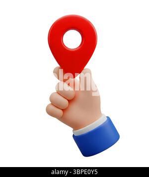 Hand Holding a Map Location Pin Minimalist 3D Rendering in a Soft And Smooth Renderer Stock Photo
