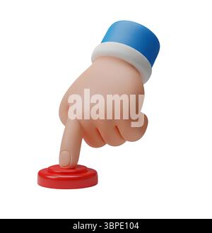 Finger Pressing a Red Button Minimalist 3D Rendering in a Soft And Smooth Renderer Stock Photo