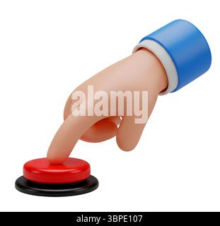 Finger Pressing a Red Button Minimalist 3D Rendering in a Soft And Smooth Renderer Stock Photo