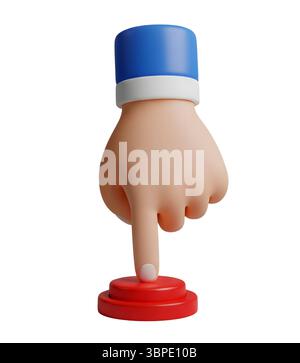 Finger Pressing a Red Button Minimalist 3D Rendering in a Soft And Smooth Renderer Stock Photo