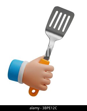 Hand Holding an Kitchen Spatula Minimalist 3D Rendering in a Soft And Smooth Renderer Stock Photo