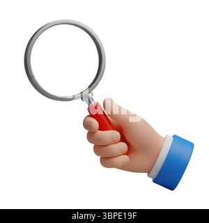 Hand Holding a Magnifying Glass Minimalist 3D Rendering in a Soft And Smooth Renderer Stock Photo