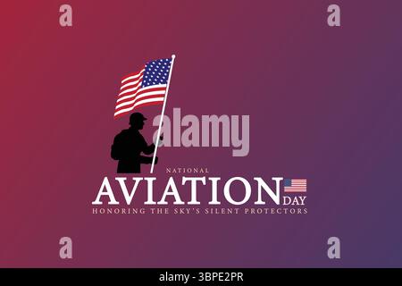 Aviation Day Poster with Soldier and American Flag Stock Vector