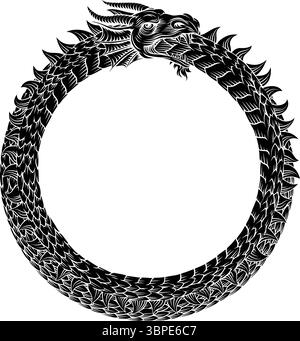 Ouroboros Circle Dragon Eating Circular Tail Stock Vector
