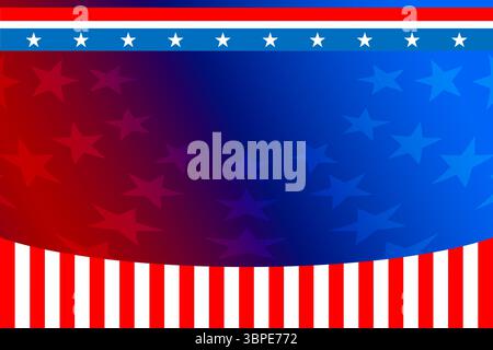 Patriotic motif blending red-to-blue gradient with stars-stripes flat design transparent background Stock Photo