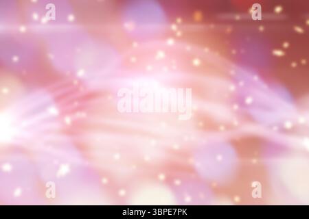Pastel pink and peach light streaks are weaving across flat design background with bokeh particles Stock Photo