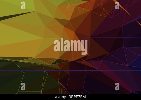 Abstract orange brown cluster is showing in low-poly wireframe mosaic on olive purple gradient Stock Photo