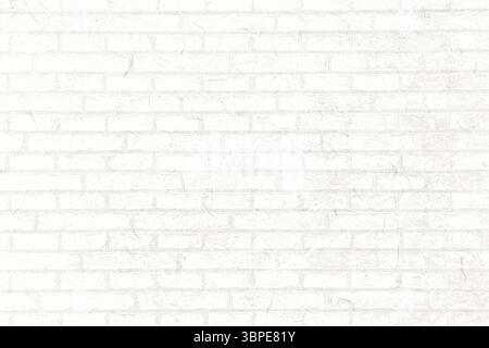 Displaying close-up white painted brick wall in flat design showing grid pattern and faint cracks Stock Photo