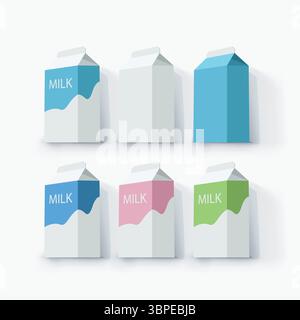 various milk packages in set on white Stock Vector
