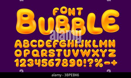 Bubble gum font, brush candy. English alphabet and numbers sign. Vector Stock Vector