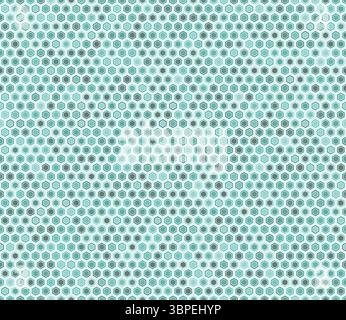 Abstract pattern of hexagon shapes. Hexagon bold mosaic cell with padding and inner solid cells. Cyan color tones. Regular hexagon shapes. Stock Vector