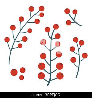 Bunch of red berries, hand-drawn. Cosy autumn set. Vector illustration. Stock Vector