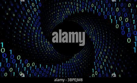 Futuristic background featuring binary code forming a swirling vortex. Stock Vector