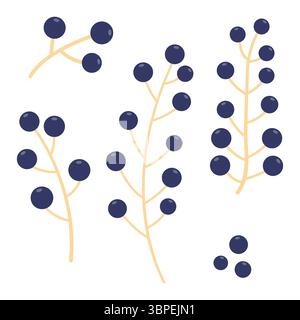 Bunch of blue berries, hand-drawn. Cosy autumn set. Vector illustration. Stock Vector