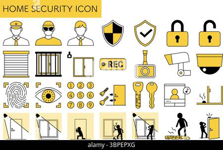 Prevention of crime and Home Security, Icons, Vector Illustration Stock Vector