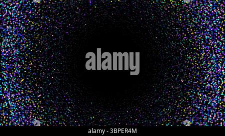 Frame of multicolored glowing dots forming a circular pattern on a dark background.  Stock Vector