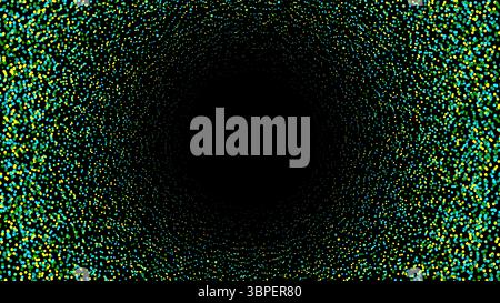 Abstract frame made of green and yellow dots, forming a circular tunnel like effect on a dark background. Stock Vector
