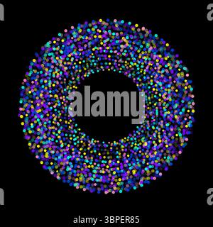 Vibrant circular pattern composed of multicolored glowing dots on dark background.  Stock Vector