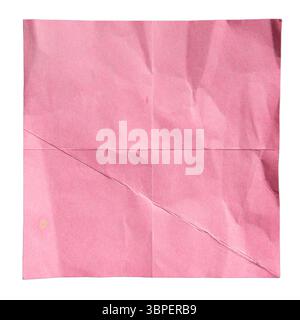 Crumpled and folded pink memo pad on white background with clipping path Stock Photo