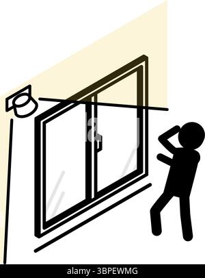 Suspicious person startled by sensor light, Crime Prevention and Home Security Isometric Icon, Vector Illustration Stock Vector