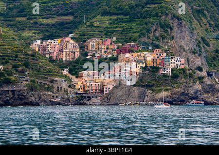 Manarola Clinging to the Cliffs Stock Photo