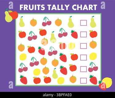 Fruits Tally Chart Vector Design Lineart Stock Vector