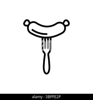 Sausage on fork line icon. Food, eating, meal. Food concept. Can be used for topics like consuming, cooking, nutrition Stock Vector