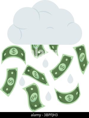 Raining money falling from storm clouds with bills Stock Vector