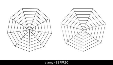 Radar or spider diagram template. Blank radar chart. Polygon, nonagon, heptagon graphs. Simple flat icon. Diagram for statistic and analytic isolated Stock Vector
