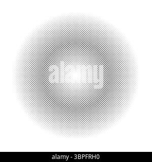 Halftone circle dotted backdrop. Abstract dots gradient circle emblem. Design simple element. Round border flat icon, random halftone circle dot Stock Vector