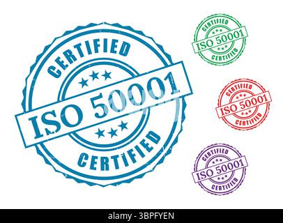 A Certified Energy Management Icons, ISO 50001 Quality Label Vectors Stock Vector