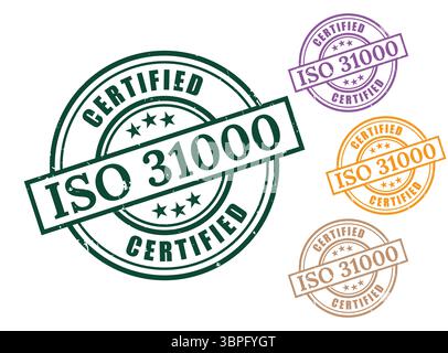 A ISO 31000 Certified Stamp Vector Set, Risk Management System Label Stock Vector