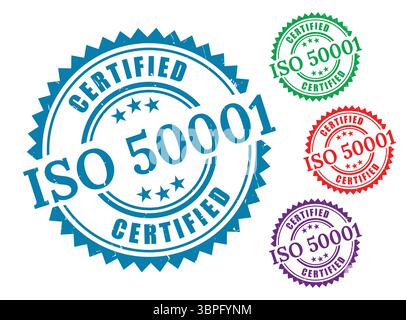 A Power Efficiency Certified Stamps, ISO 50001 Management Label Vectors Stock Vector