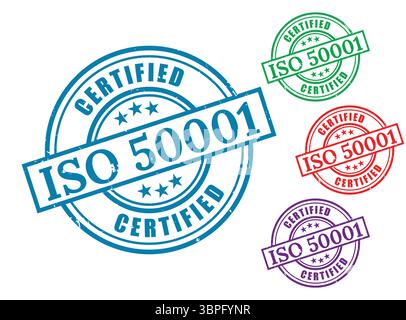 A ISO 50001 Certified Stamp Vector Set, Energy Management System Label Stock Vector