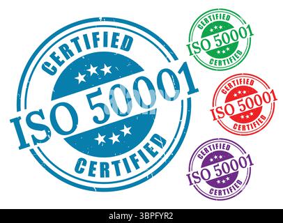 A Energy Management Certification Badges, ISO 50001 Vector Stamp Pack Stock Vector