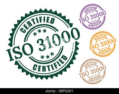 A Enterprise Risk Management Icons, ISO 31000 Quality Label Vectors Stock Vector