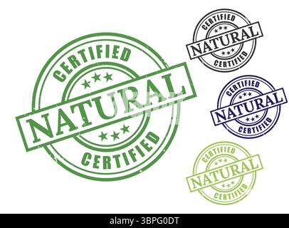 A Certified Natural Stamp Vector Set, Organic Product Label Stock Vector