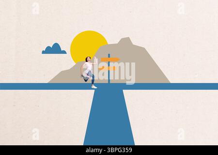3D collage design composite trend artwork sketch of young lady run road outdoors sun way travel global trip abroad agency weekend tourism Stock Photo